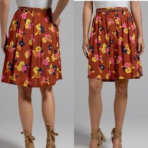 Modcloth Floral Midi Skirt - Brown, Yellow, Pink